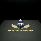 Statue of an angel with wings and 'Bitcoin Angel' text on a black background